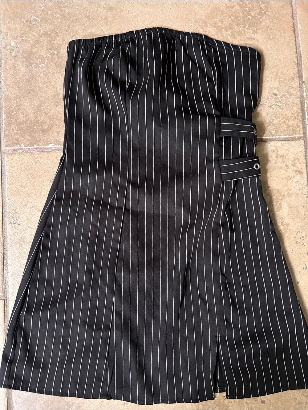 SHEIN Black Pinstripe Strapless Midi Dress